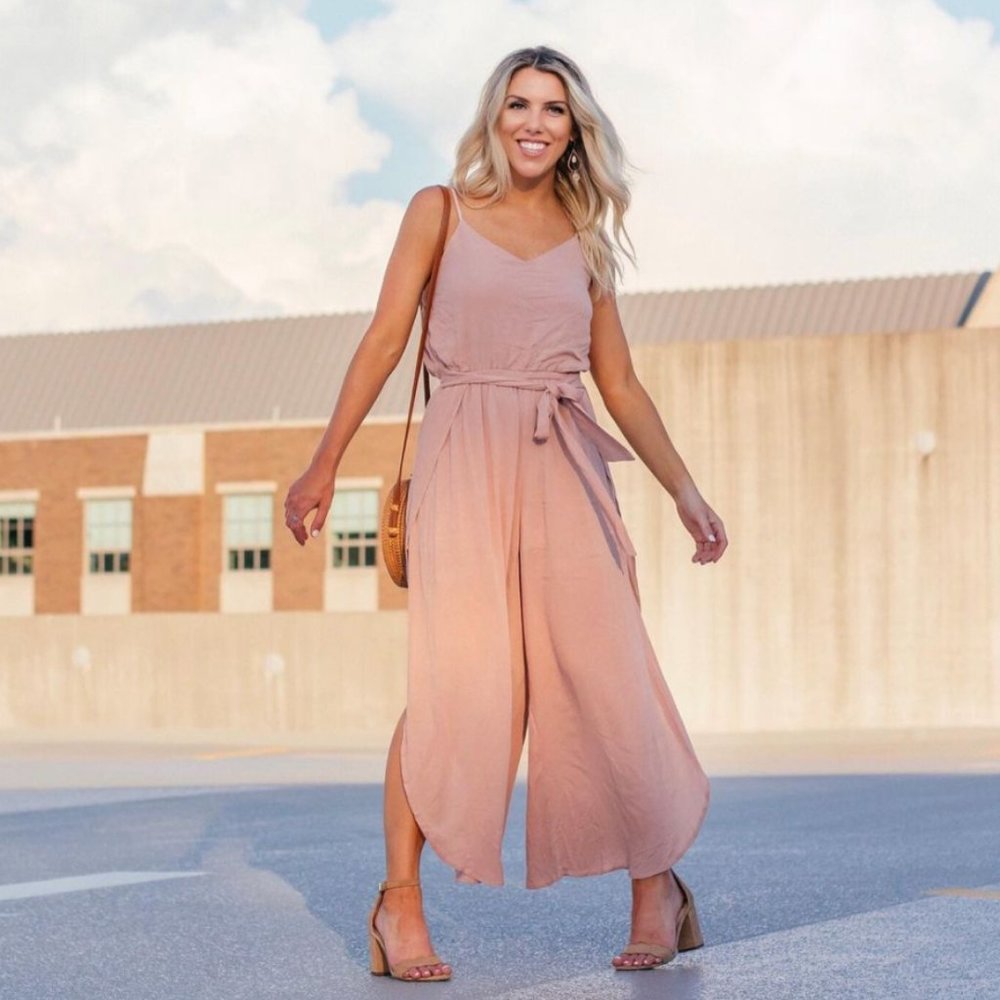 Vici Blush Pink Sleeveless Tie-Waist Jumpsuit